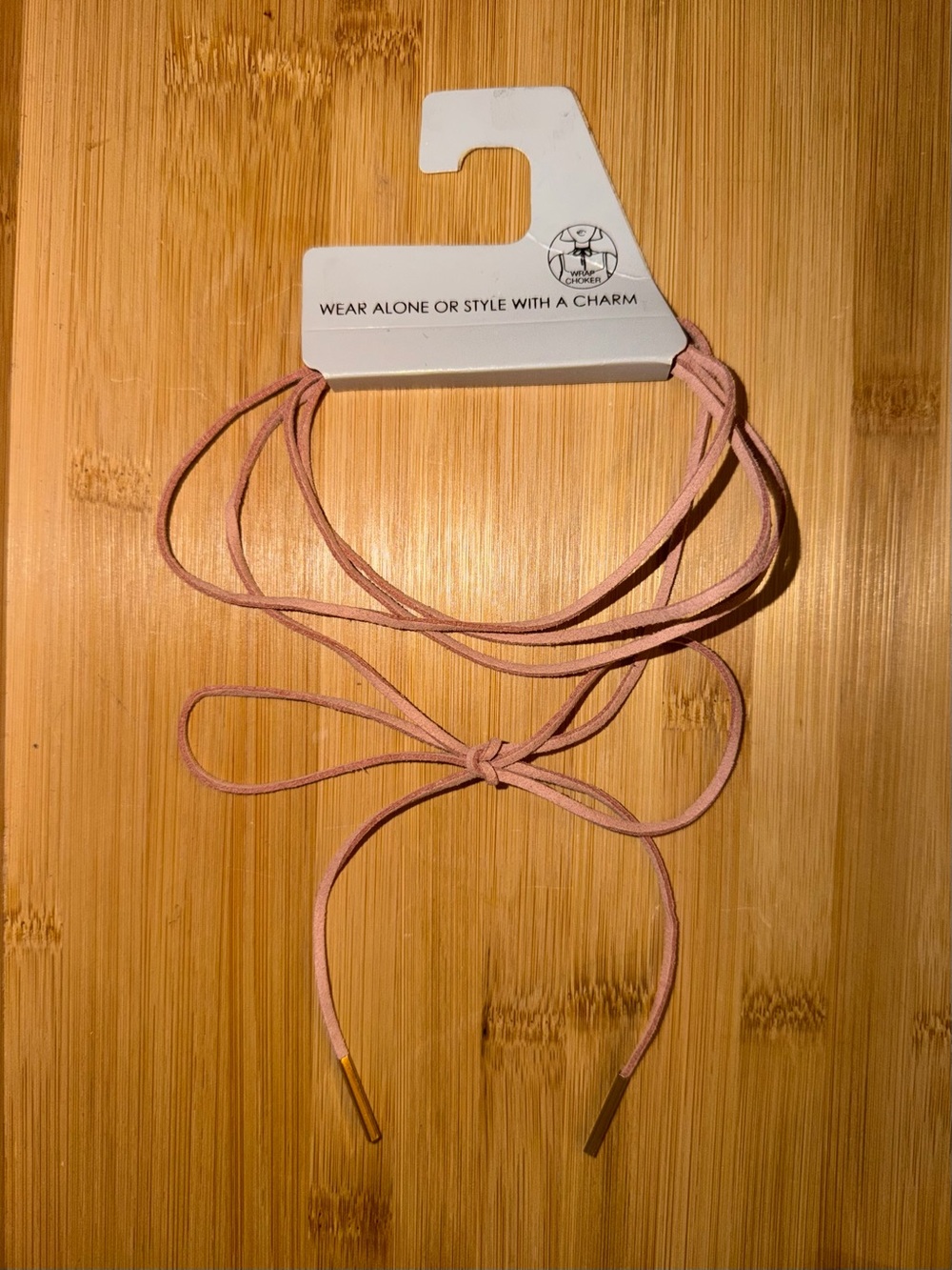 NWT Blush Pink Suede Wrap Choker with Gold-Tip Ends